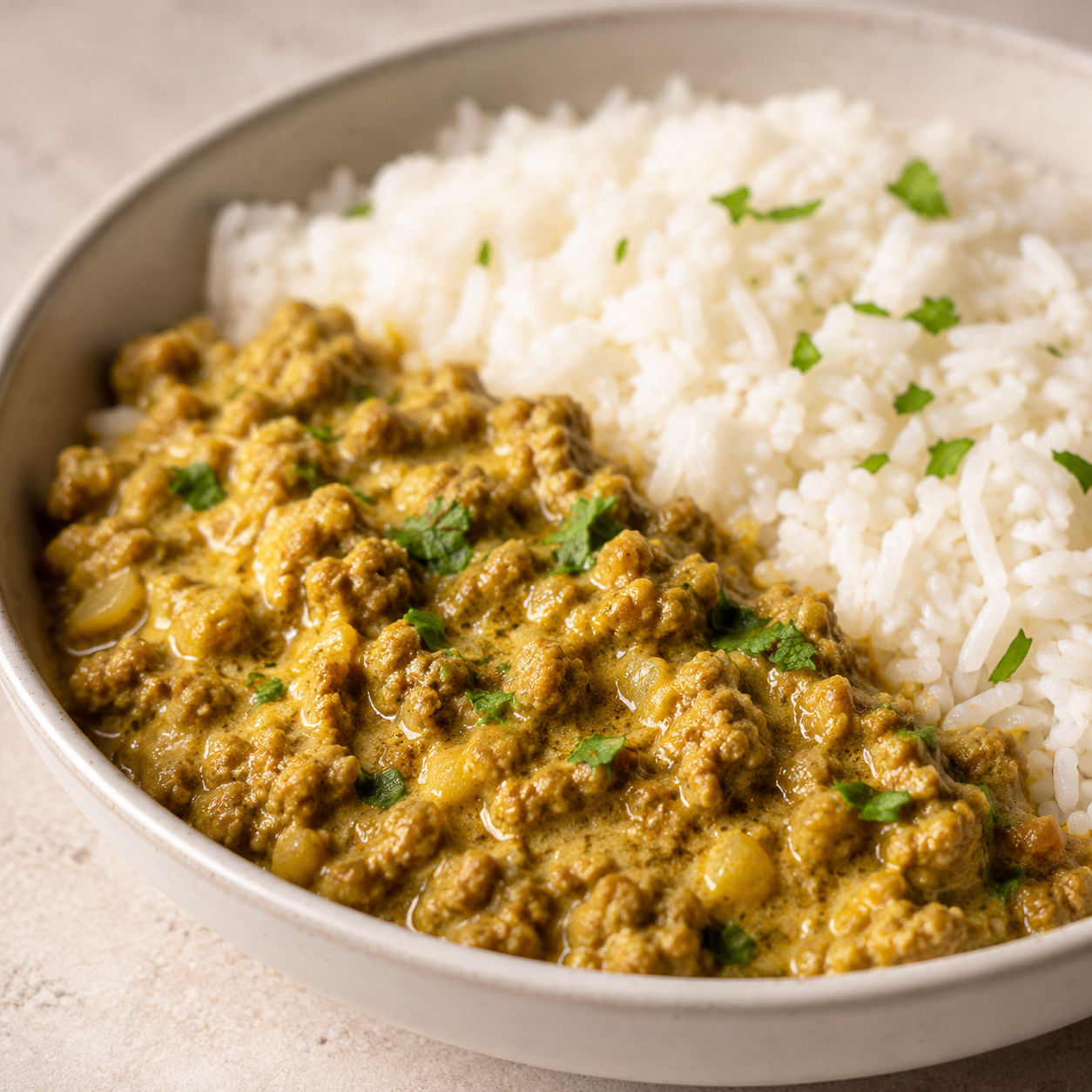 Carne Moída ao Curry com Arroz